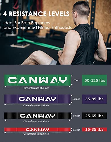 Canway Pull Up Assistance Bands, Resistance Bands Set Workout Stretch Fitness Bands, Heavy Duty Exercise Bands For Body Working Out,Powerlifting,Training, Set Of 4, With Instruction Guide,Carrying Bag #TOP3