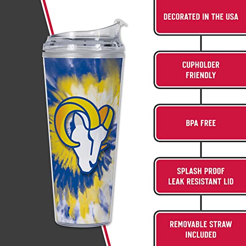 Image of Rico Industries NFL Football Glitter 24oz Acrylic Glitter Tumbler with Hinged Lid, Officially Licensed Double Wall Tumbler with Straw