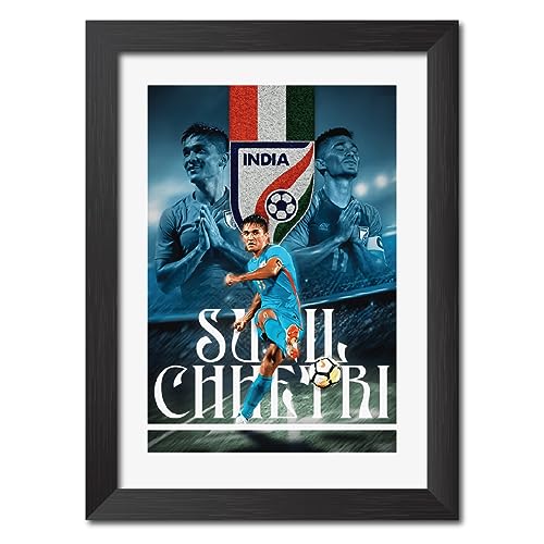 Image of TenorArts Sunil Chhetri Poster Team India Football Laminated Photo Frame Painting with Matt Finish Black Texture (12 inches x 9inches)