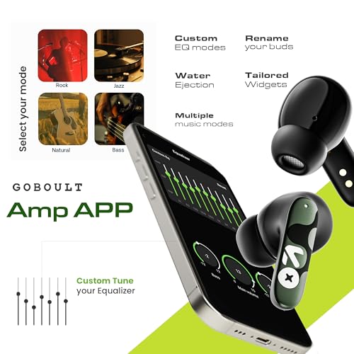 Image of GOBOULT Z40 Pro v2.0 in Ear Earbuds with ANC, 100H Playtime, Amp App Support, Active Noise Cancellation, Quad Mic ENC, Dual Device Pairing, 13mm Driver, Bluetooth 5.4 Wireless (Jungle Green)
