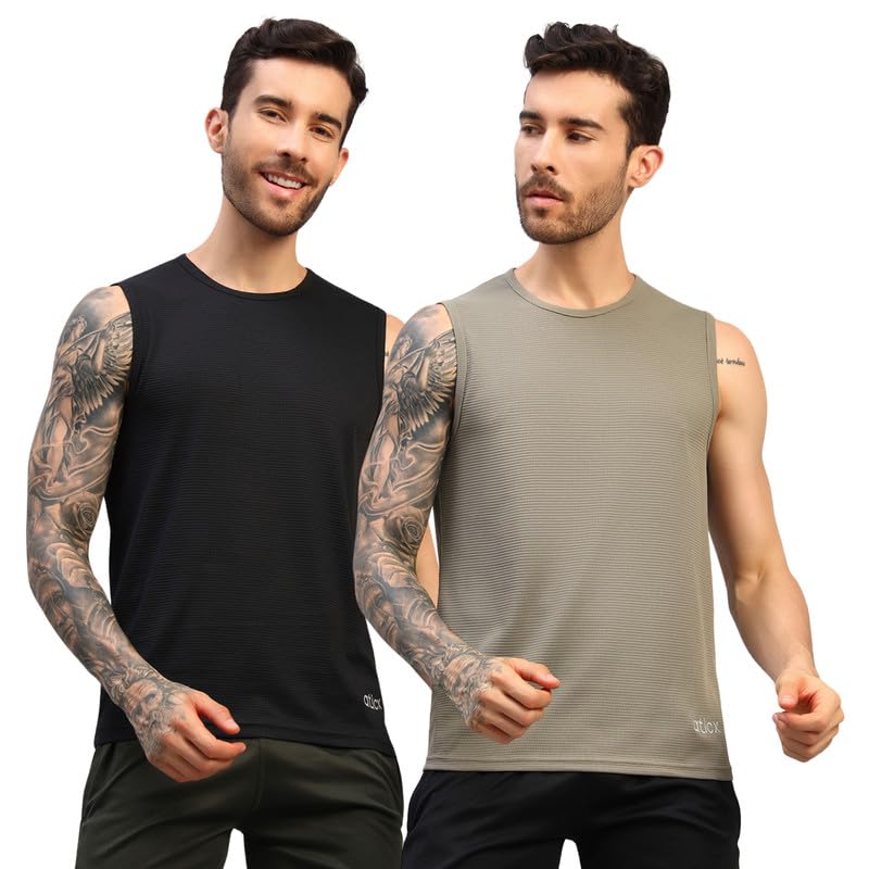 Image of ATICX Men's Slim Fit Sleeveless Sports T-Shirt - Gym Vest, Quick Dry Breathable Training Tank Top for Workout, Running, Cycling, Badminton, Basketball & Swimming Training Wear