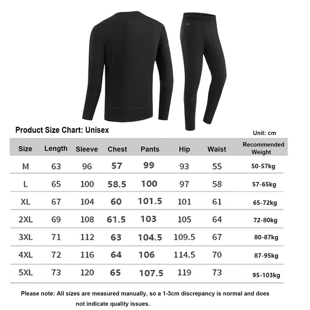 Completo Intimo Termico Riscaldato per Uomo e Donna, Pantaloni e Maglia Unisex con Riscaldamento Elettrico USB e 52 Zone di Calore, Lavabili,XXL