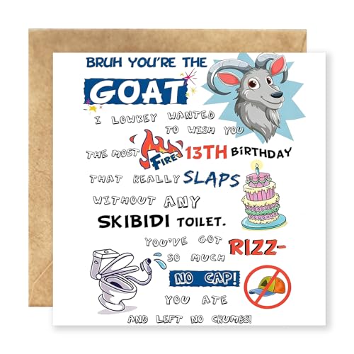 Funny 13th Birthday Card with Envelope for Teens - Cool Birthday Gift/for 13 Year Old Boy or Girl Perfect Turning 13 Gift & Party Decoration for Teenager Son Daughter Friend