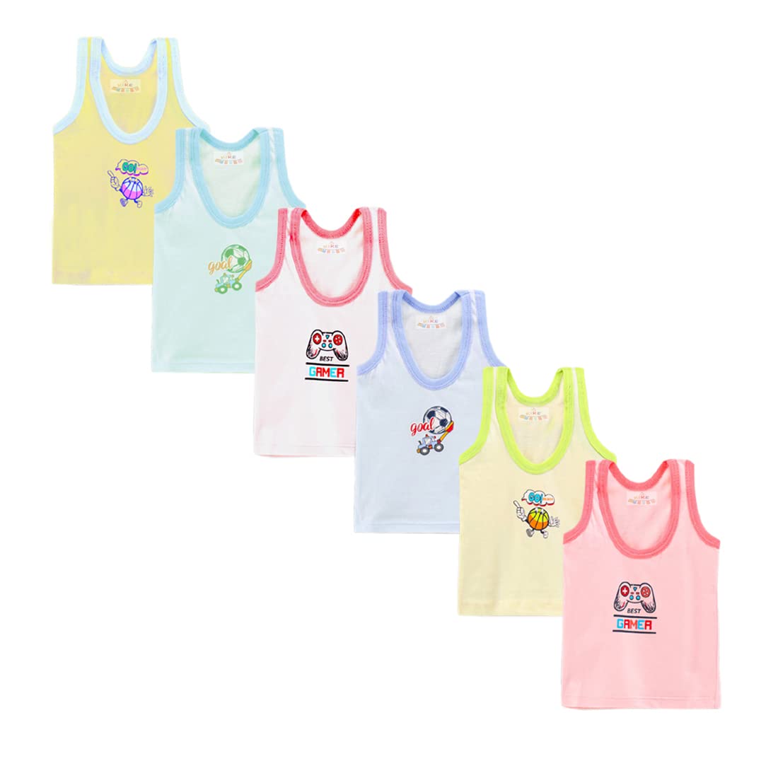 VIDHIKA New Born Boys Girls Soft Cotton Sleeveless Printed Baby Vest Inner Wear for Infants Undershirt Toddler Sando Baniyan for Kids Light Multicolor Pack of 6 (LIGHT1, 0-3 Months)