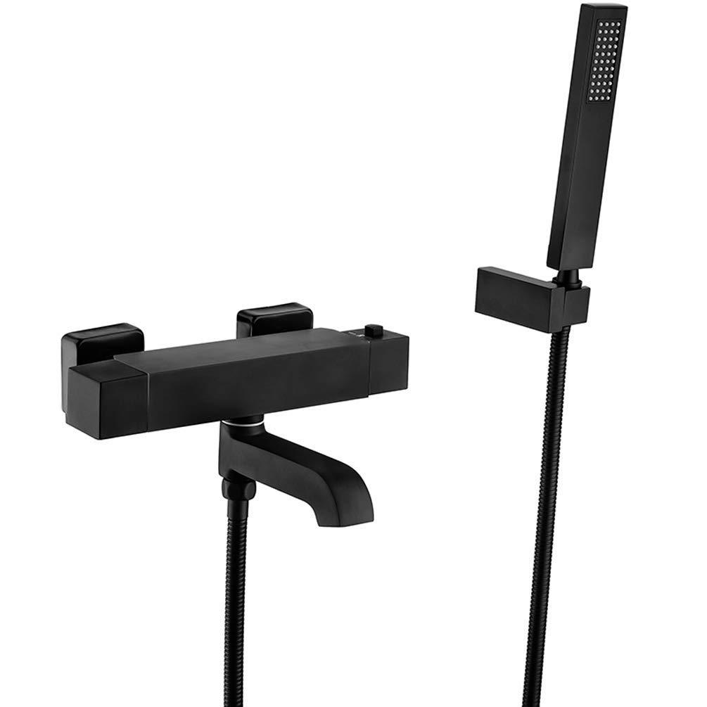 Rubinetti per Vasca Classici Bagno a Temperatura costante in Ottone Massiccio in Nero Miscelatore per Vasca con doccetta, Set Doccia di Lusso