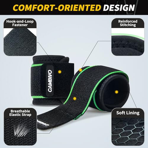 Image of CAMBIVO 2 Pack Wrist Brace for Carpal Tunnel with wraps, Black-Green | Wrist Support, Adjustable Wrist Wraps for Weightlifting, Tendonitis, Pain Relief, Sleeping, Night, Gym, Neoprene, Both Hands
