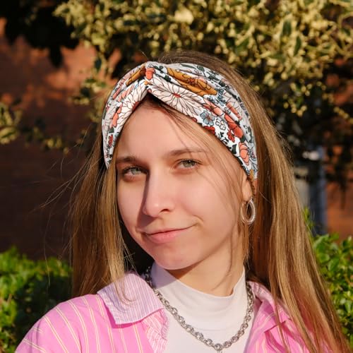 Image of DRESHOW 4 Pack Boho Non-Slip Headbands for Women Girls Yoga Workout Running Knotted Turban Floral Elastic Head Wrap