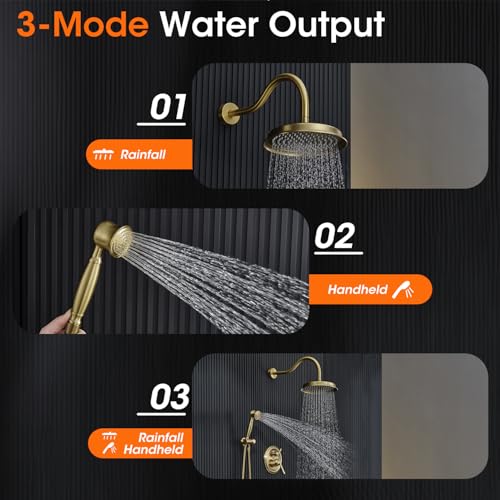 Image of Rainfall Shower System Shower Faucet Set, Luxury, Antique, Light Gold