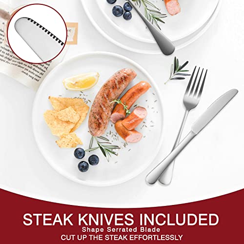 Sutetlw 20 Pcs Kitchen Cutlery Set - Stainless Steel Flatware For 4 Dishwasher Safe Kitchen Tableware Ware Include 4Pcs Spoon,4Pcs Fork,4Pcs Knife,4Pcs Dessert Fork,4Pcs Teaspoon (Silver) #TOP3