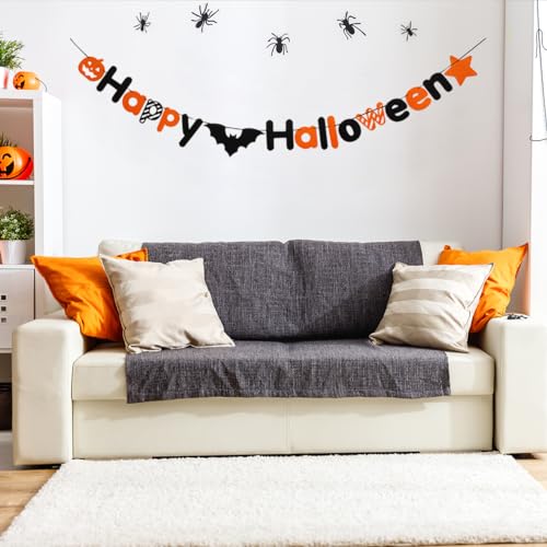 JSDJ Happy Halloween Banner Felt Garland, Pre-Strung Halloween Garland with Pumpkin Bat Spider, Reusable Halloween Decorations Indoor for Mantle Fireplace Wall Door, Cute Fall Halloween Party Decor - image 5