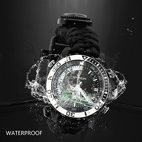 Digital Survival Sport Watch - Waterproof Emergency Military Dual Dial Watch Adjustable 5 Time Patterns Multifunctional 3 Interchangable Wristband Bracelet Watch with Survival Gear - Thumbnail 4