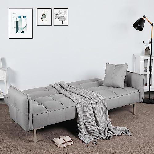 Yaheetech Klappbares Schlafsofa Bettsofa aus Leinenstoff Tagessofa mit 2 Kissen, Sofa Couch mit Bettfunktion Liegefläche 177 cm L × 110 cm B fürs Wohnzimmer/Schlafzimmer/Gästezimmer Hellgrau Yaheetech Klappbares Schlafsofa Bettsofa aus Leinenstoff Tagessofa mit 2 Kissen, Sofa Couch mit Bettfunktion Liegefläche 177 cm L × 110 cm B fürs Wohnzimmer/Schlafzimmer/Gästezimmer Hellgrau