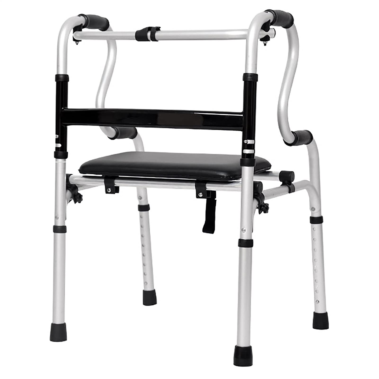 Ayuda plegable para caminar con asiento de cuero, ligero para ancianos adultos discapacitados, altura ajustable interior/exterior asistido para escalones (color: sin ruedas) (con ruedas) decoración