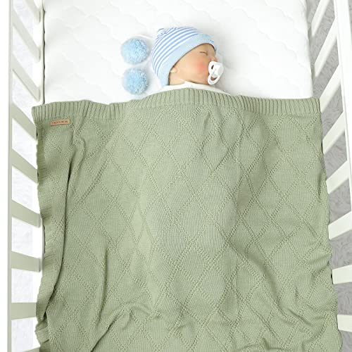 Hadetoto Baby Blanket Soft 100% Cotton Knitted Baby Cellular Blanket for Newborn Boy Girls - Light Green, Crib - Image 4