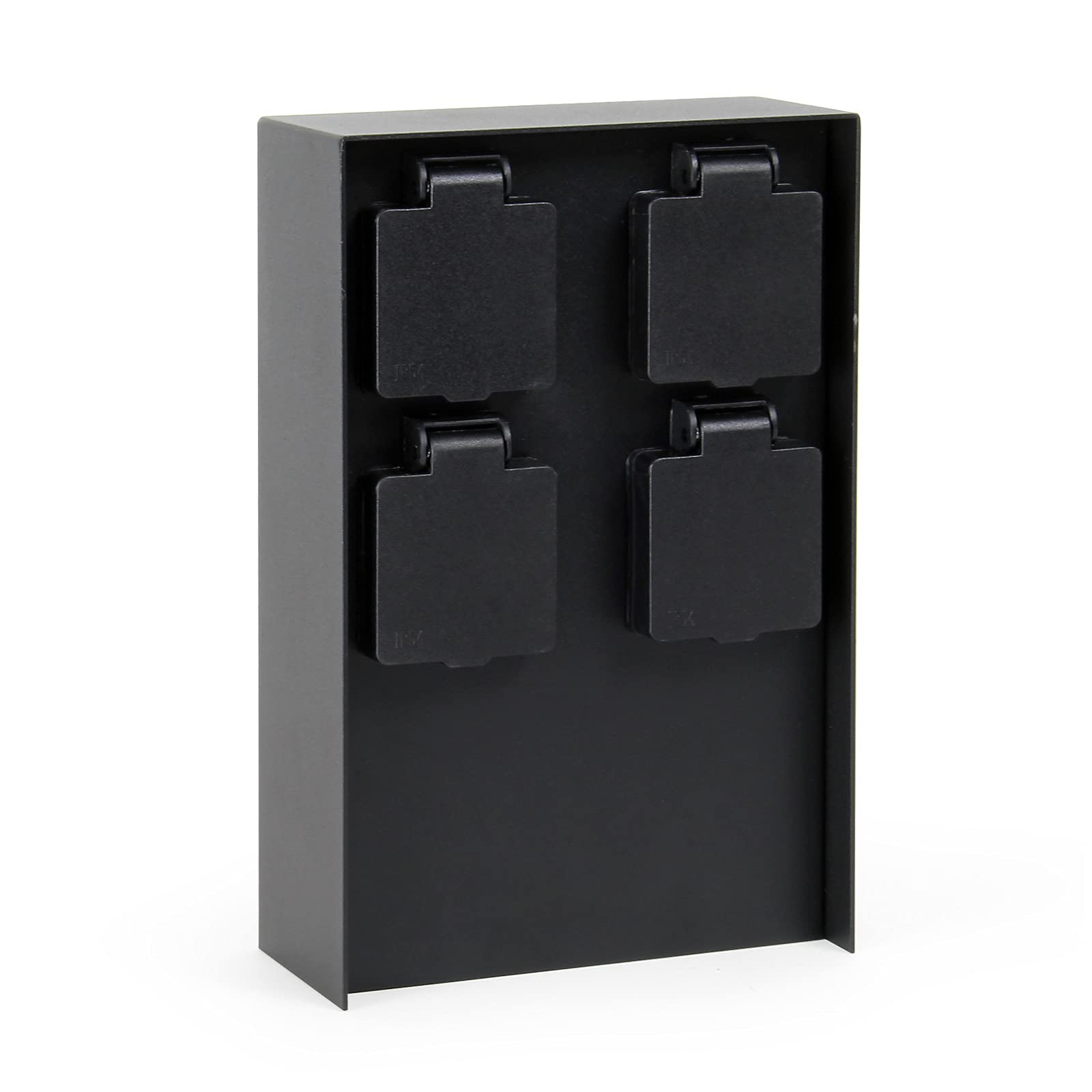 Toma de corriente de jardín con 4 enchufes color negro, columna exterior cuadrada 4 tomas IP44