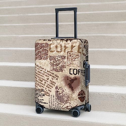 Abstract Coffee Pattern With Letters Luggage Cover TSA Approved Stylish Dust and Scratch Resistant Luggage Case Protector Washable Elasticated Luggage Covers for Kids and Adults3