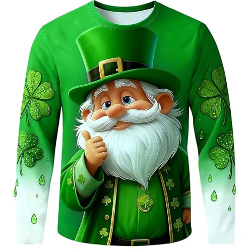 Camiseta de manga larga para hombre con impresión gráfica irlandesa para el día de San Patricio, verde, 5XL