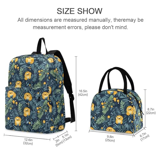 Backpack Lunch Box Set Large Capacity Travel Backpacks and Insulated Lunch Bag for Commute Hiking Picnic Sloth Pattern Print2