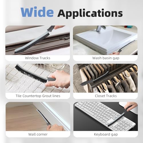 Image of FOOGWEE Hard Bristle Crevice Cleaning Brush - Cleaning Supplies - Grout Cleaning Brushes for Household Use - Crevice Cleaning Tool for Bathroom, Home and Kitchen (3, Grey)