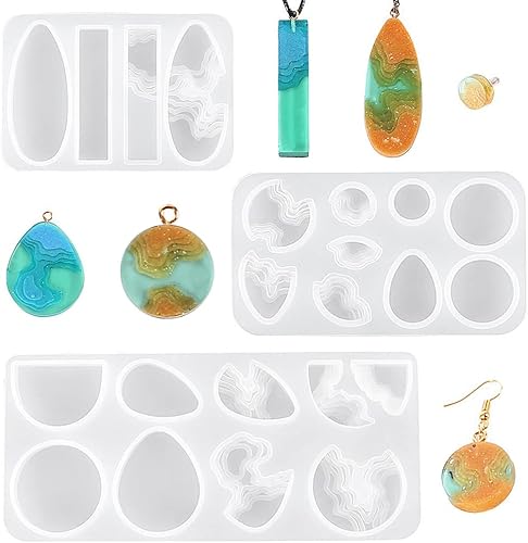Miniatura 2 de 6 moldes de resina para colgantes, aretes de ondas de agua, moldes de silicona epoxi con agujero de isla de playa, molde de resina para joyas, gotas