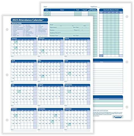 ComplyRight 2024 Attendance Calendar Card, White, Pack of 25