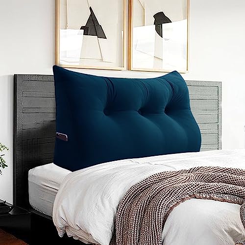 BNCKTRD Almohada de lectura triangular de cuña para cabecero, tamaño individual, perfecta como almohada de apoyo para la espalda para sentarse en la cama, cojín de terciopelo azul profundo
