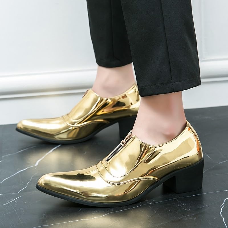 Classic Stylish Patent Leather Oxfords Men Elegantes Zipper Casual Shoes High Heels Men New Pointy Business Work Men's Shoes2