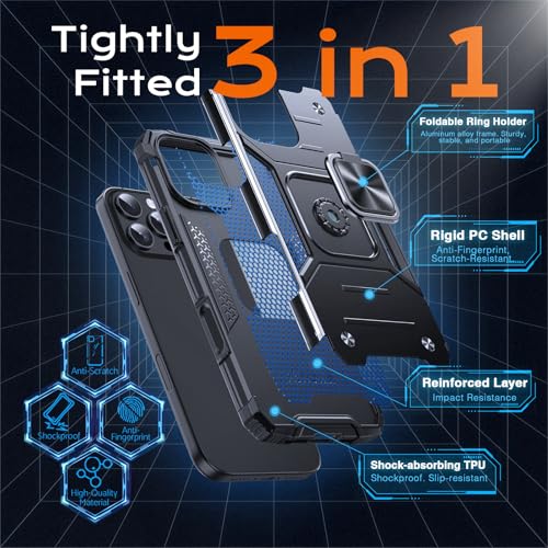 Image of Anqrp Heavy Duty Case for iPhone 16 Pro Case with Enhanced Ring Holder Grip Stand, Military Grade Shockproof Rugged Drop Protective Silicone Hard Slim iPhone 16 Pro Phone Case Cover, Matte Black