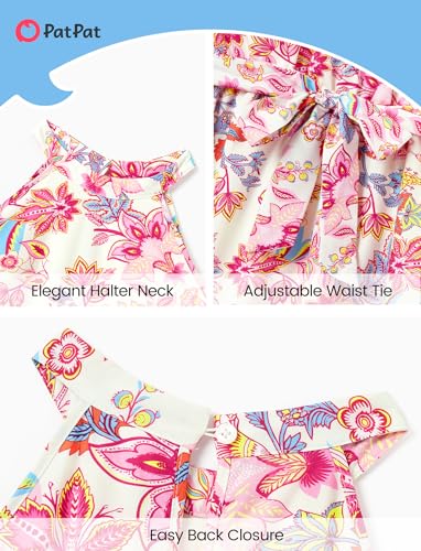Image of PATPAT Family Hawaiian Matching Outfits - Mommy and Me Vacation Outfits | Halter Sundresses and Button Down Shirts,Caribbean Vacation Summer Tropical Outfits,Hawaiian Boho Tropical Floral Printed