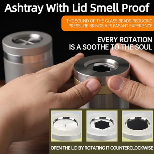 Image of Mechanical Gear Car Ashtray With Lid Unisex Portable Car Travel Deodorant Windproof Removable Smokeless Self-Extinguishing Cigarette Ashtray Cup Holder (Bright color)