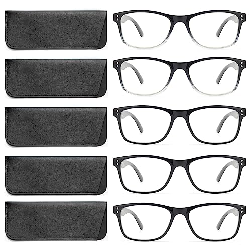 Image of Fetrrc Reading Glasses Blue Light Blocking Computer Readers for Women /Men, Anti Glare /Fatigue Clear Square Eyeglasses 5 Pairs