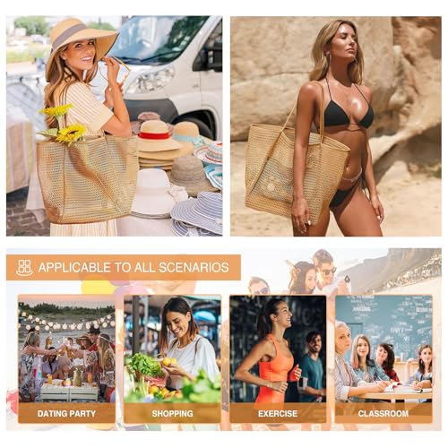 Nylon Mesh Beach Tote Bag,23L Large Inner Pocket,Women Shoulder Bag for Beach Travel Picnic Vacation3