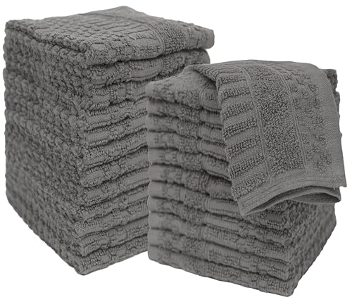 Image of PH Pleasant Home Diamond Wash Cloths Set - 12 Pack (12 inch x 12 inch) - 509 GSM - 100% Ring Spun Cotton Wash Cloth - Super Soft and Highly Absorbent Face Towels(Dark Grey)