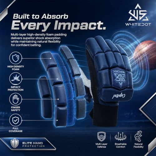Image of WHITEDOT Sports Capital Cricket Batting Gloves||Suitable for Mens|Adult|Large Left Hand||Navy Blue, Leather