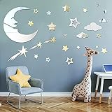 82 Pieces Moon and Stars Mirror Decals Removable 3D Acrylic Mirror Stickers Moon and Stars Wall...