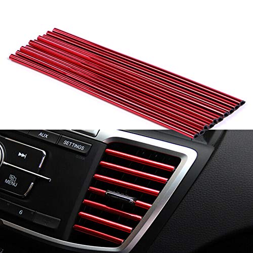 Umisu 10 Pièces Bandes Décoration de Sortie d’Air de Voiture Bande de Grille d'Aération en PVC Multicolore DIY Décoration pour Voiture Intérieure (Rouge)