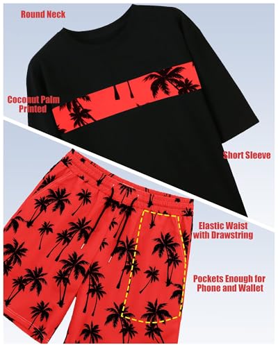 VahRuta Mens 2 Piece Summer Outfits Beach Vacation Outfit Hawaiian Coconut Printed Tee and shorts Set3