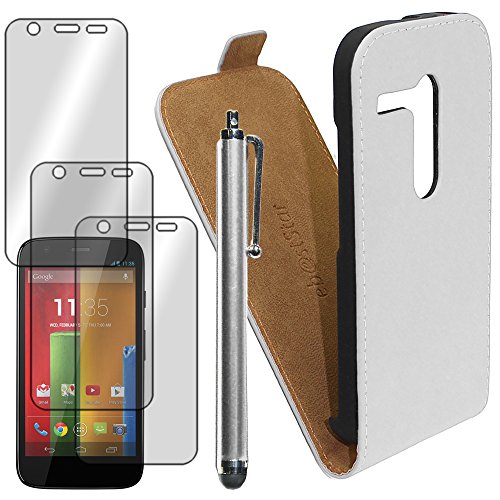 ebestStar - Coque Compatible avec Motorola Moto G, XT1032 Etui Housse PU Cuir Rabat Ultra Fin (Ultra Slim Case) + Stylet + 3 Films d'écran, Blanc [Appareil: 129.9 x...