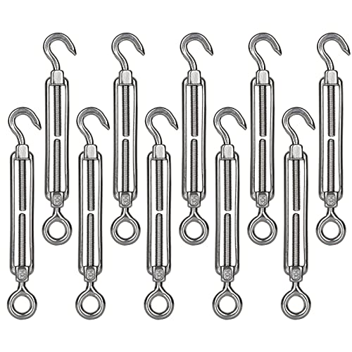 Acrux7 10 Pack 304 Stainless Steel Turnbuckles for 1/8 Inch Wire Cable Adjustable M6 Turnbuckle Wire
