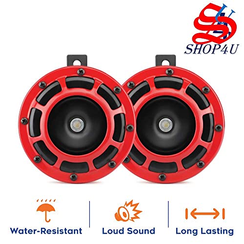 Image of 125MM Super Tone Red Grill Car Horn Set of 2 Compatible with Hyundai Creta (Metal Chrome, Free Relay and Wire)