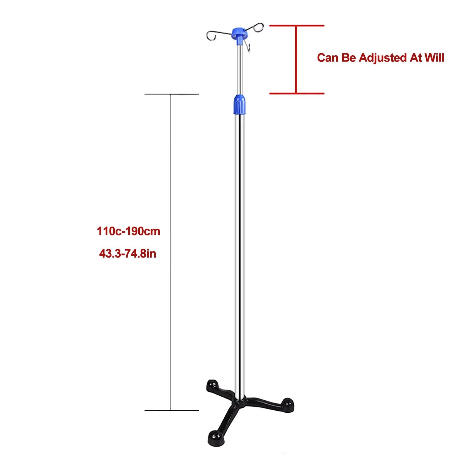 Asta per Flebo, Porta Flebo, Aste Portaflebo in Acciaio Inossidabile Supporto per Sacca Portaflebo Portatile con 2 Ganci per Ospedale e Casa, Altezza Regolabile (3 Ganci, 4 Ganci) (Size : B)