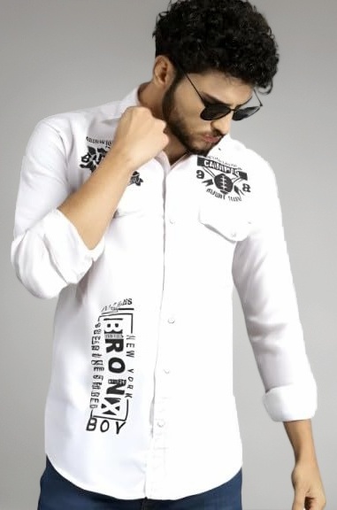 Slim Fit Printed Men's Shirt with Snap Buttons & Double Pockets