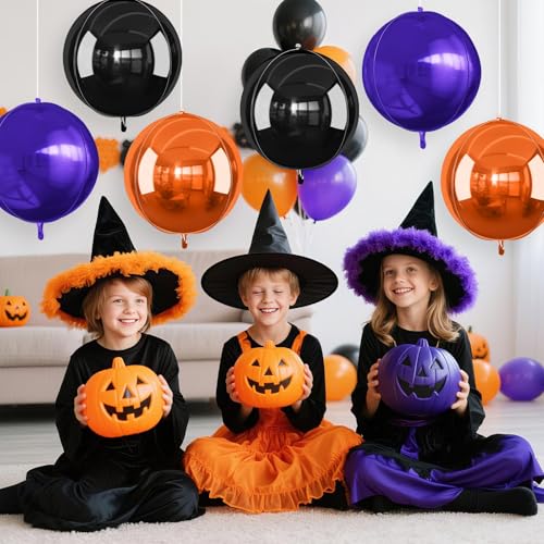 Image of Black Orange Purple Round Foil Balloons Halloween Prom Decor 22 Inch 6 Pcs