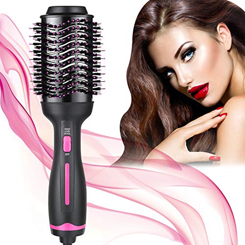 Preisvergleich Produktbild Ulixii Haartrockner Warmluftbürste, Heißluftbürste Negativer Ion Föhnbürste Stylingbürsten Haarglätter Bürste Heißluftkamm Für Alle Styling, 3 Temperaturen und Modi (Rosa)