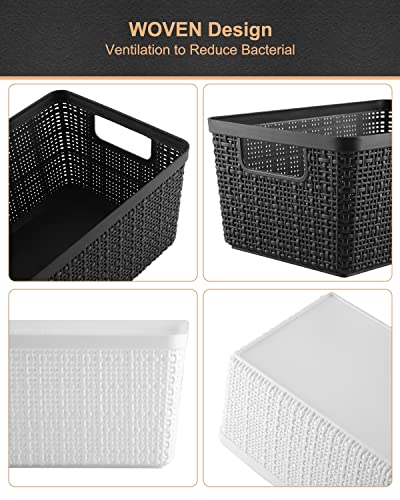 Set of 6 Plastic Storage Baskets Pantry Organization and Storage Containers Organizer Bins Small Baskets for Shelves Drawers Desktop Closet Playroom Classroom Office, Black - Thumbnail 3