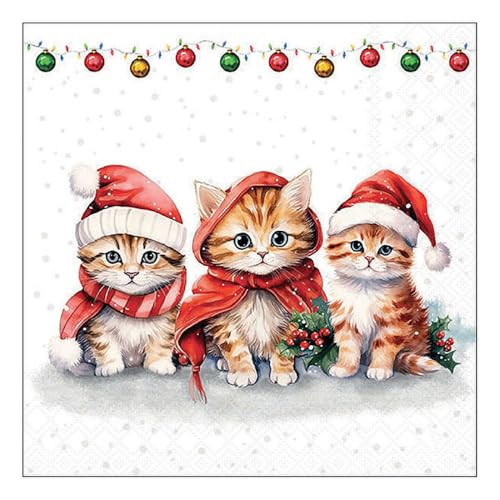 20 servilletas de Navidad con diseño de gatos en disfraces navideños como decoración de mesa. Servilletas de papel con diseño. También para decoupage y decoupage y decoupage (33 x 33 cm)