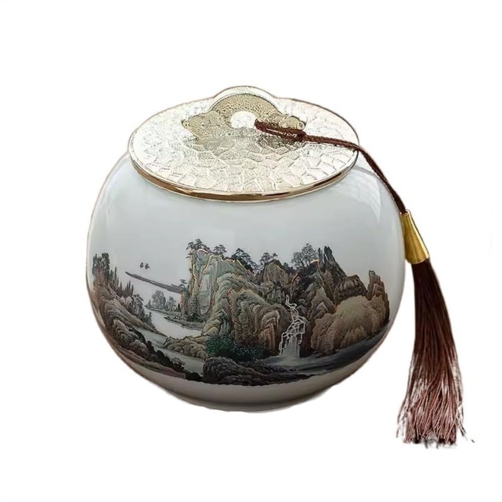 CHENGAIJIAN Tea Canister Premium Porcelain Tea Canister - Large Decorative Storage Jar for Loose Leaf