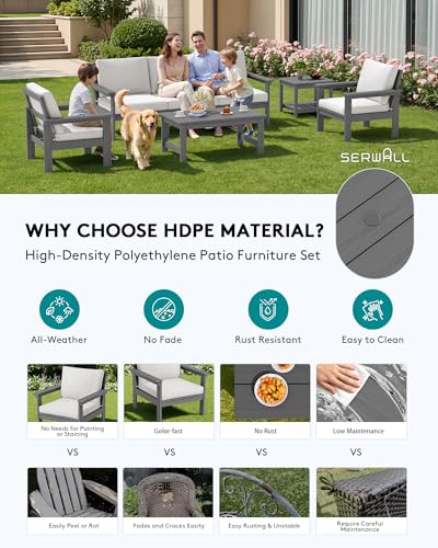 Image of SERWALL HDPE Outdoor Patio Furniture Set | with Coffee Table & Side Table