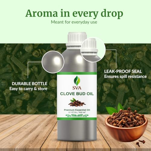 Image of SVA Clove Bud Essential Oil, Huge Bottle, Large Size, 32 Fl Oz (946 ml) | Clove Bud Oil for Diffuser, Humidifier, Home Fragrance, Oral Care, Body Massage, Soap Making, Candle Making & DIY Projects