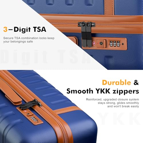 Image of Luggage Sets 3 Piece with Spinner Wheels, Lightweight PC Hardside Suitcase with TSA Lock & YKK Zippers, 20 Inch Carry On Luggage with Travel Bag for Men and Women, Blue